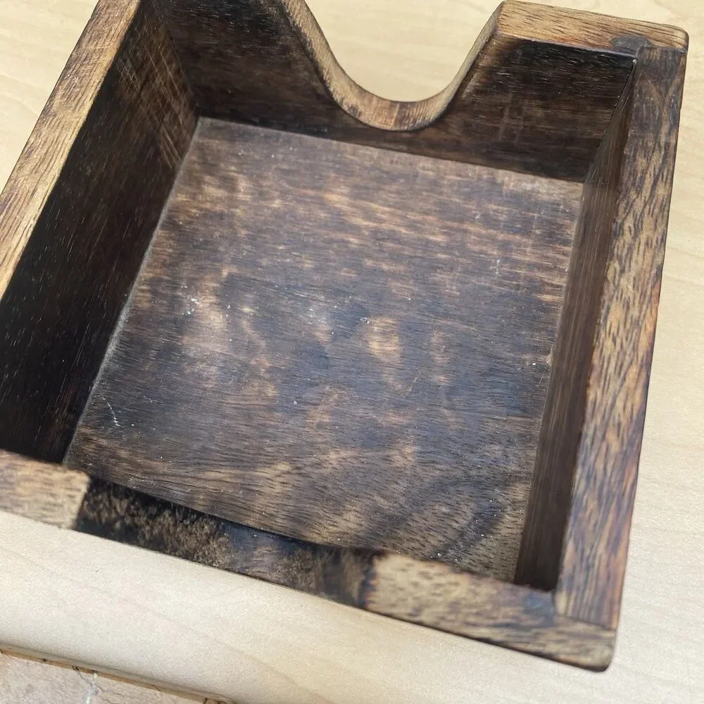 Marble Stone Coaster Set of 4 w Wood Holder Natural Veining Square Heavy DAMAGED